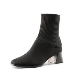Waterproof Block Heel Knit Ankle Boots
