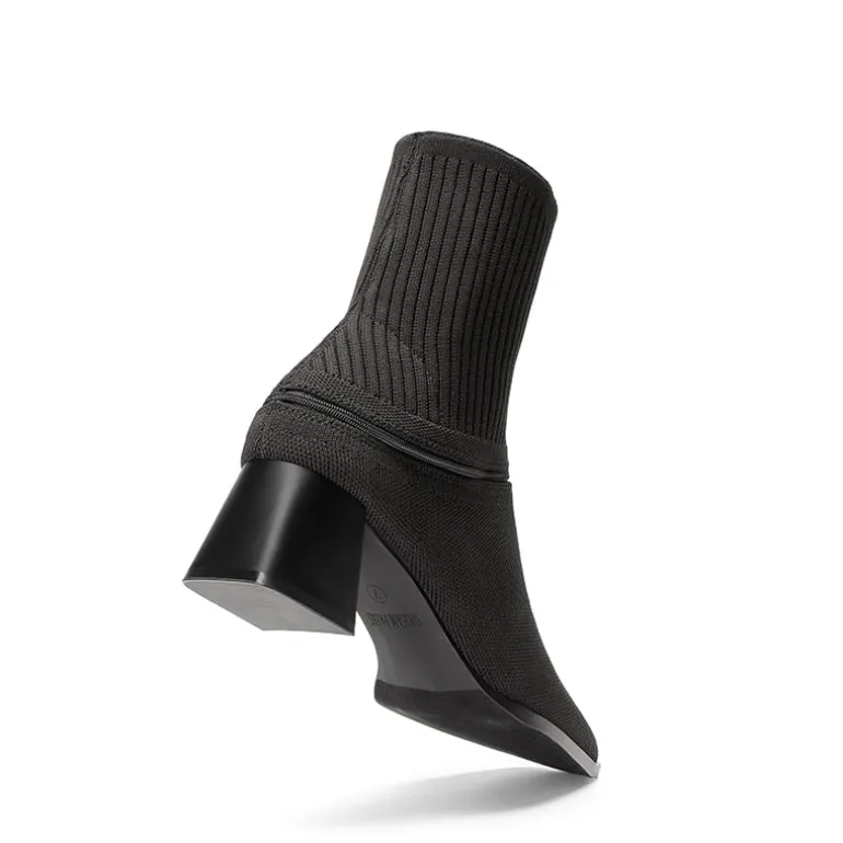 Waterproof Block Heel Knit Ankle Boots