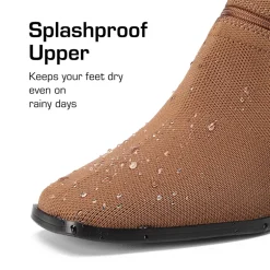 Waterproof Block Heel Knit Ankle Boots