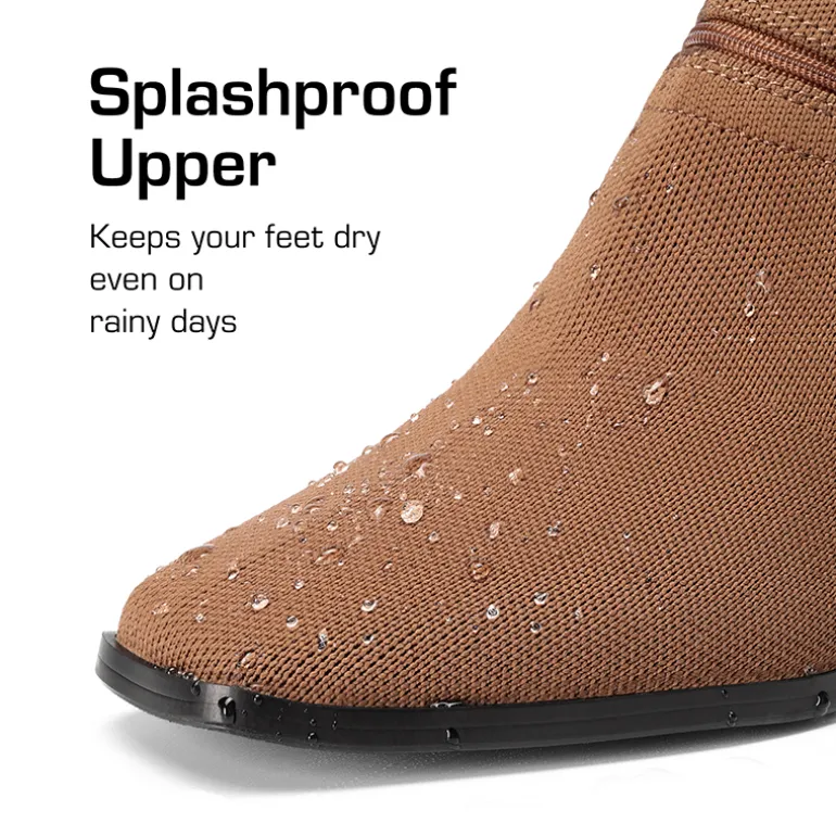 Waterproof Block Heel Knit Ankle Boots