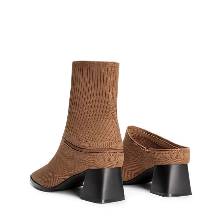 Waterproof Block Heel Knit Ankle Boots