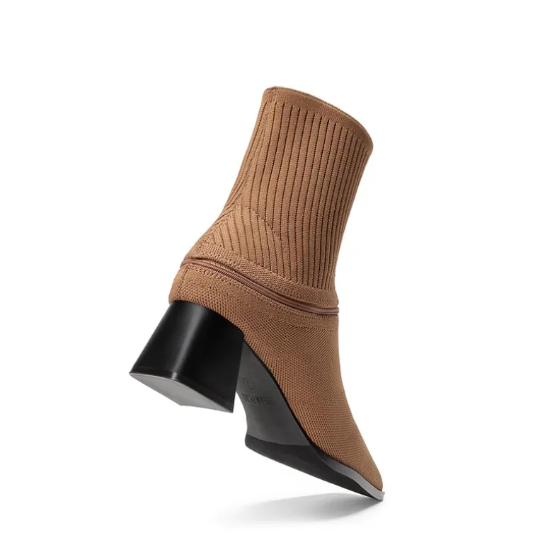 Waterproof Block Heel Knit Ankle Boots