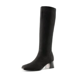 Water-Resistant Block Heel Knee High Boots