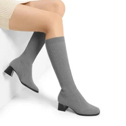 Water-Resistant Block Heel Knee High Boots