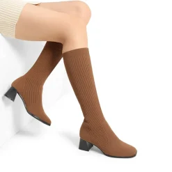 Water-Resistant Block Heel Knee High Boots