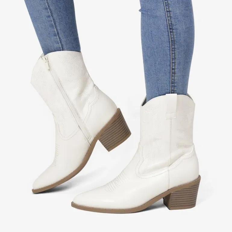 Western Chunky Heel Cowboy Ankle Boots
