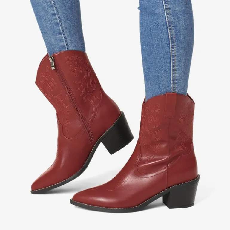 Western Chunky Heel Cowboy Ankle Boots