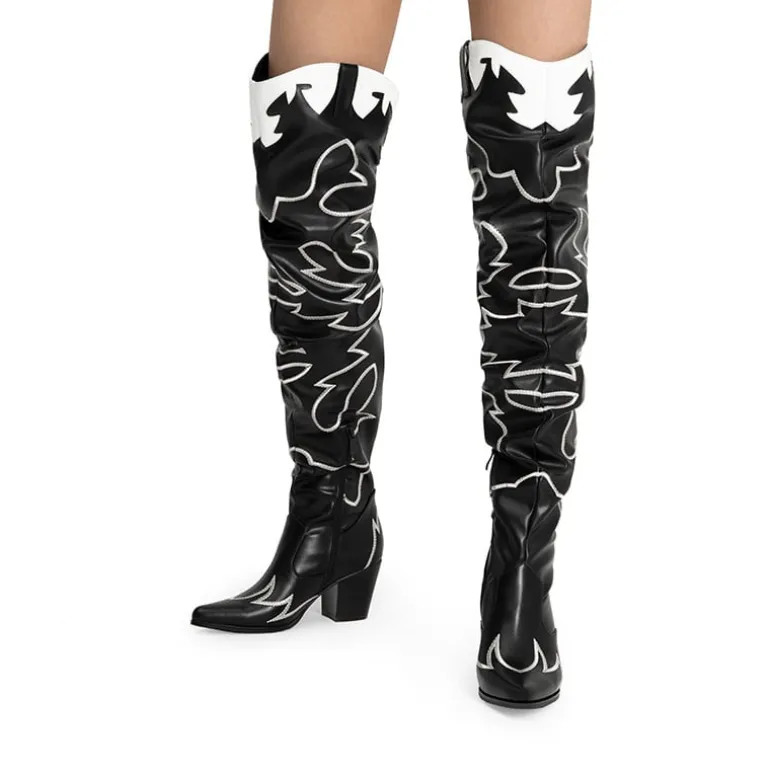 Western Embroidery Thigh High Boots