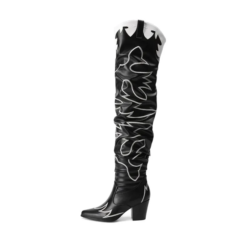 Western Embroidery Thigh High Boots