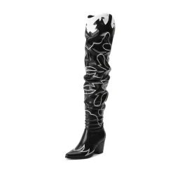 Western Embroidery Thigh High Boots