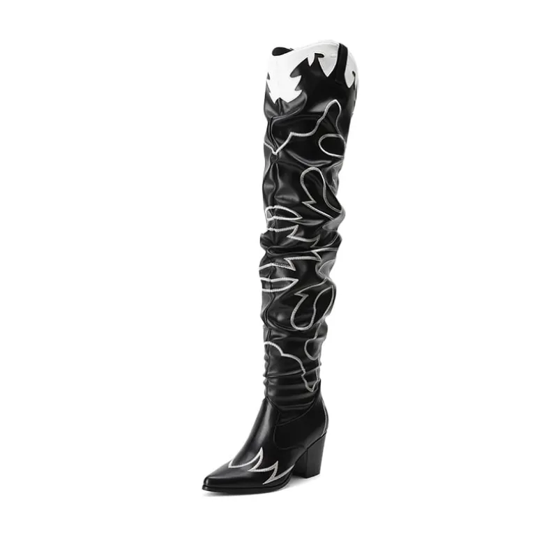 Western Embroidery Thigh High Boots