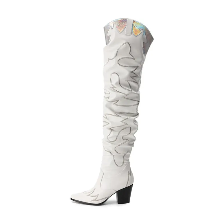 Western Embroidery Thigh High Boots