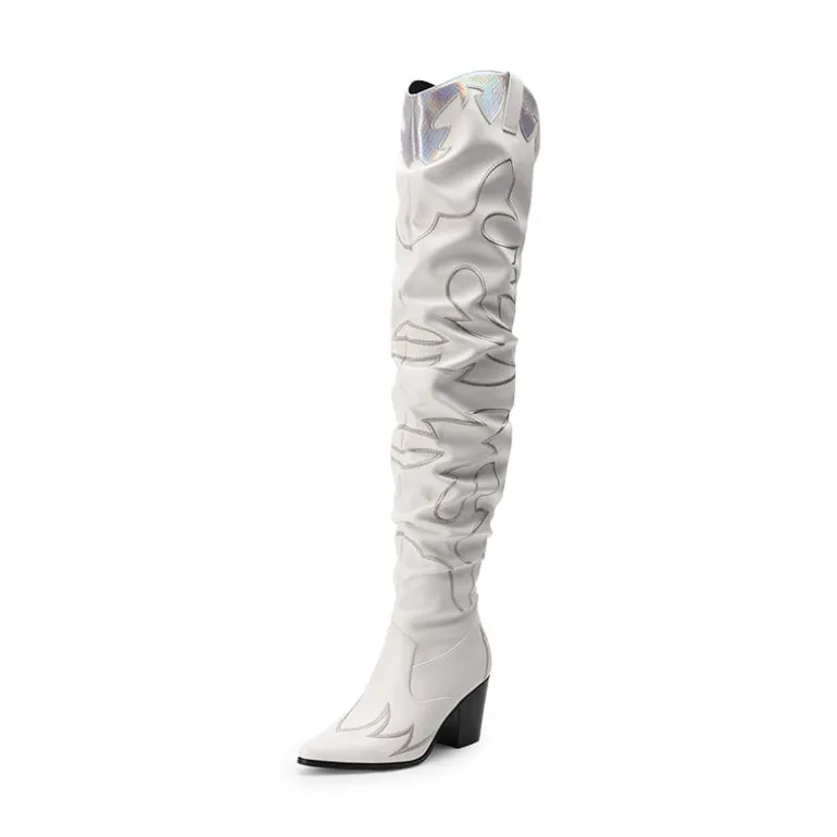 Western Embroidery Thigh High Boots