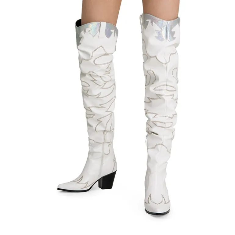 Western Embroidery Thigh High Boots