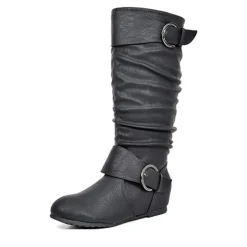 Wide Calf Fur-lined Low Hidden Wedge Boots