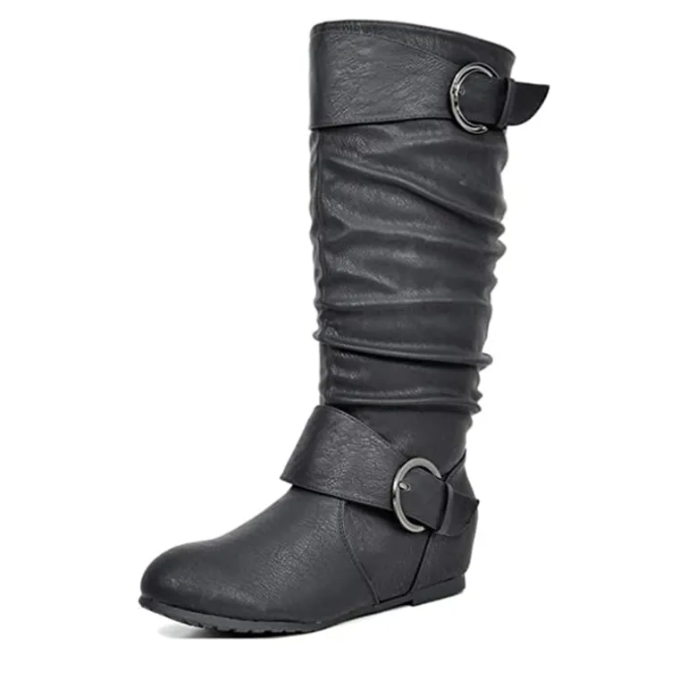 Wide Calf Fur-lined Low Hidden Wedge Boots