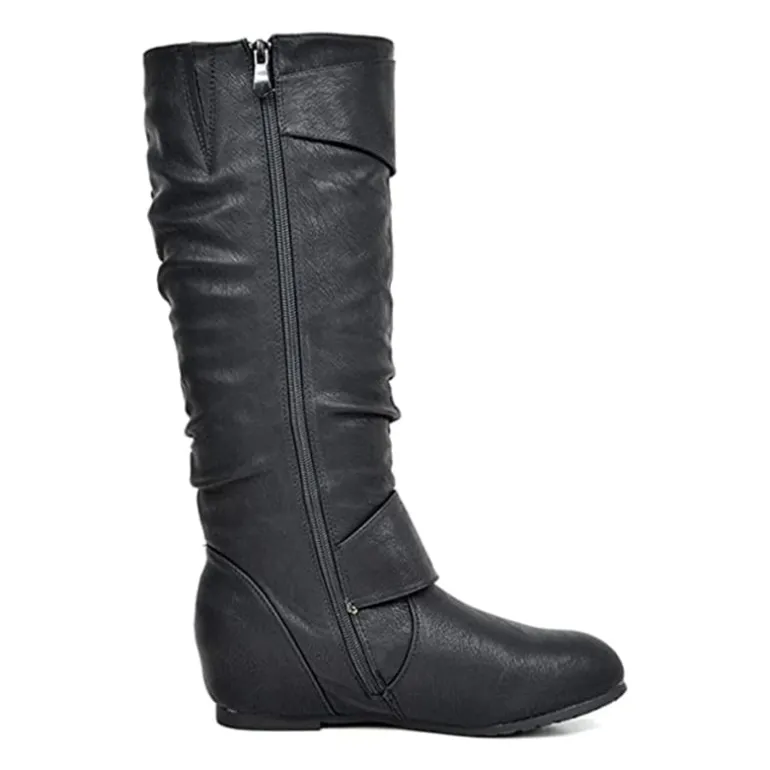 Wide Calf Fur-lined Low Hidden Wedge Boots