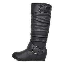 Wide Calf Fur-lined Low Hidden Wedge Boots