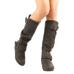 Wide Calf Fur-lined Low Hidden Wedge Boots