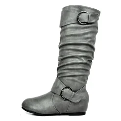 Wide Calf Fur-lined Low Hidden Wedge Boots