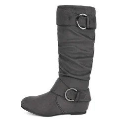 Wide Calf Fur-lined Low Hidden Wedge Boots