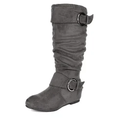 Wide Calf Fur-lined Low Hidden Wedge Boots