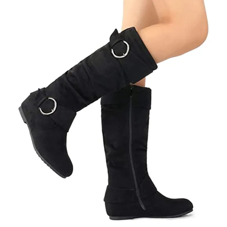 Wide Calf Fur-lined Low Hidden Wedge Boots
