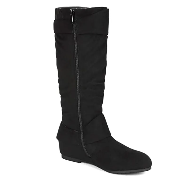 Wide Calf Fur-lined Low Hidden Wedge Boots