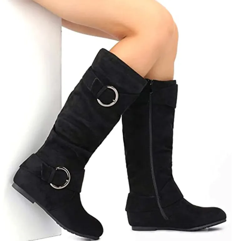 Wide Calf Fur-lined Low Hidden Wedge Boots