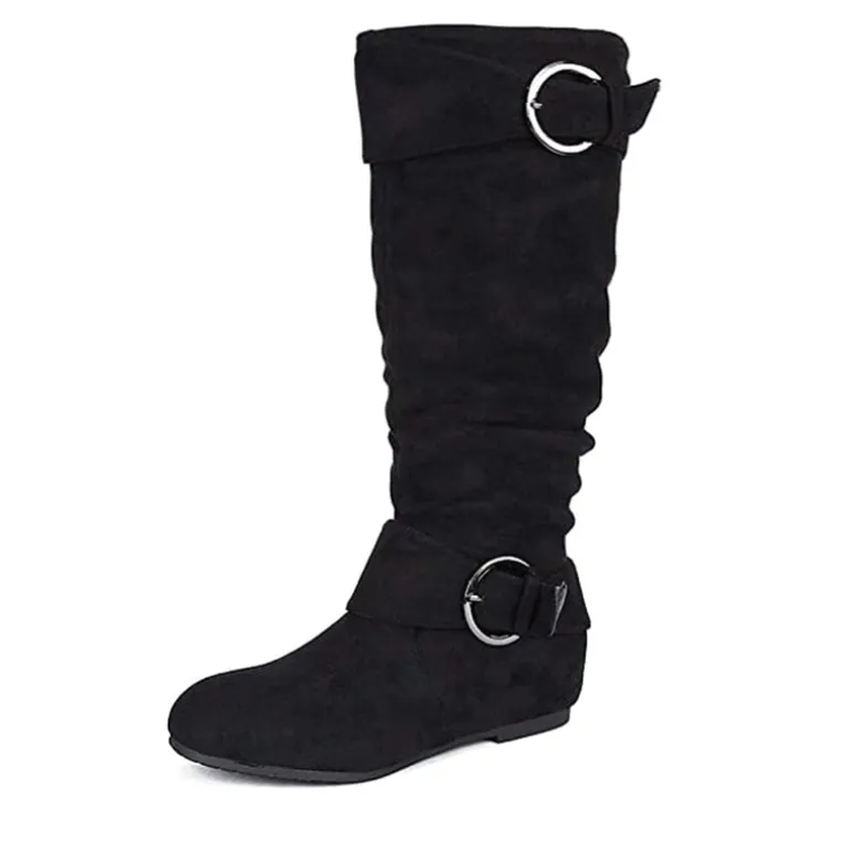 Wide Calf Fur-lined Low Hidden Wedge Boots