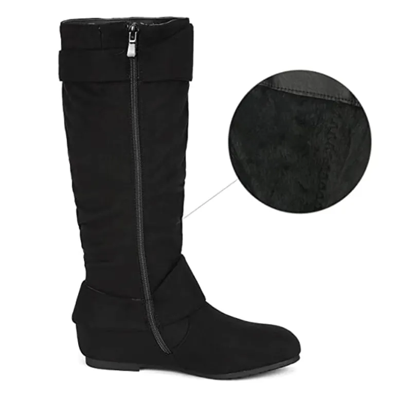 Wide Calf Fur-lined Low Hidden Wedge Boots