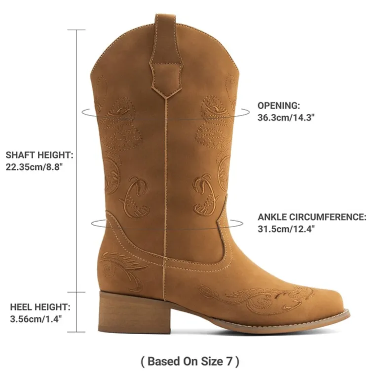Wide-calf Square Toe Embroidered Cowboy Boots