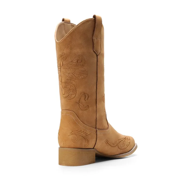 Wide-calf Square Toe Embroidered Cowboy Boots
