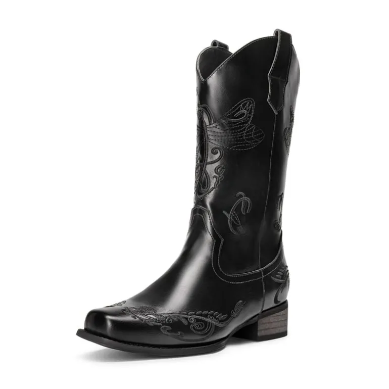 Wide-calf Square Toe Embroidered Cowboy Boots