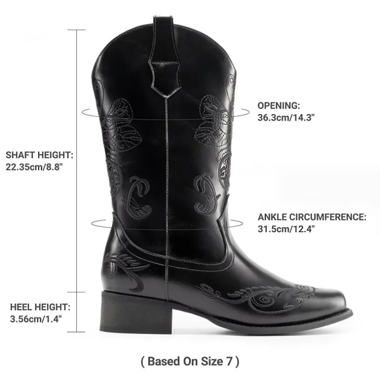 Wide-calf Square Toe Embroidered Cowboy Boots
