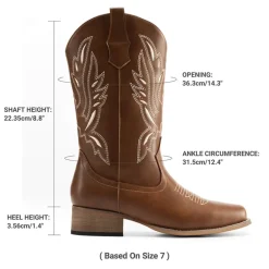 Wide-calf Square Toe Embroidered Cowboy Boots