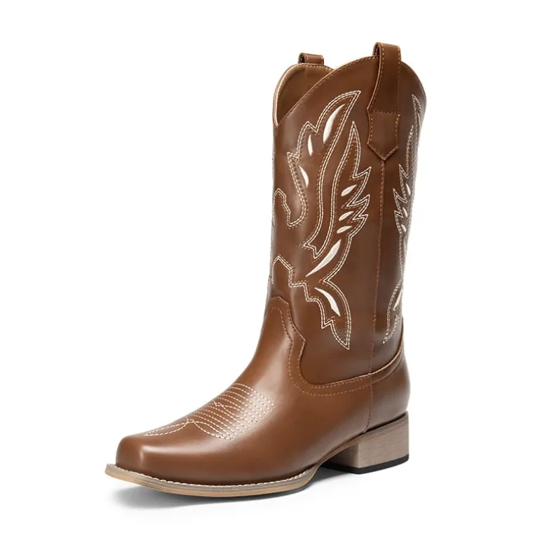Wide-calf Square Toe Embroidered Cowboy Boots