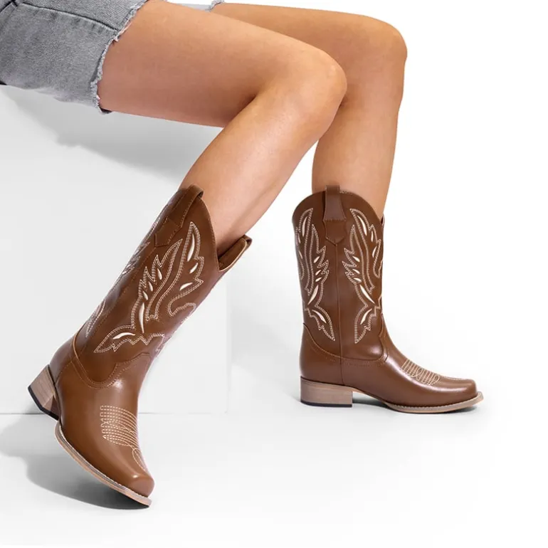 Wide-calf Square Toe Embroidered Cowboy Boots