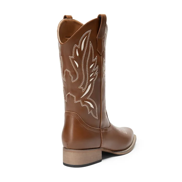 Wide-calf Square Toe Embroidered Cowboy Boots