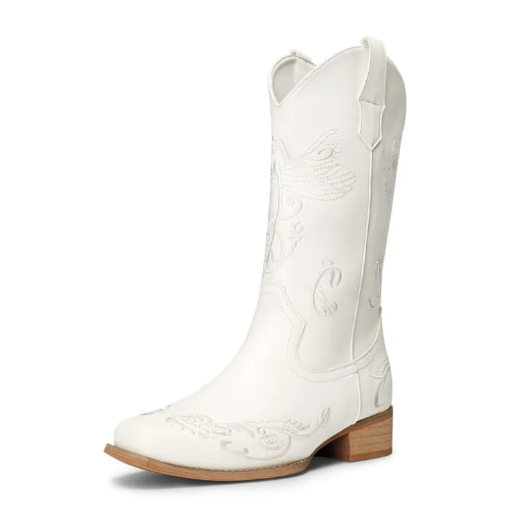 Wide-calf Square Toe Embroidered Cowboy Boots