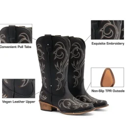 Wide-calf Square-toe Mid-Calf Cowgirl Boots