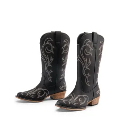 Wide-calf Square-toe Mid-Calf Cowgirl Boots