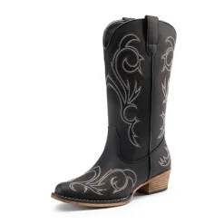 Wide-calf Square-toe Mid-Calf Cowgirl Boots