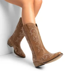 Wide-calf Square-toe Mid-Calf Cowgirl Boots