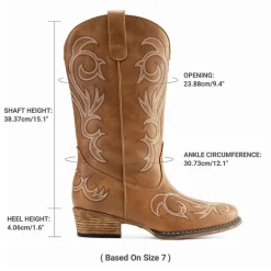 Wide-calf Square-toe Mid-Calf Cowgirl Boots