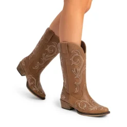 Wide-calf Square-toe Mid-Calf Cowgirl Boots