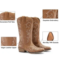 Wide-calf Square-toe Mid-Calf Cowgirl Boots