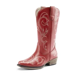 Wide-calf Square-toe Mid-Calf Cowgirl Boots