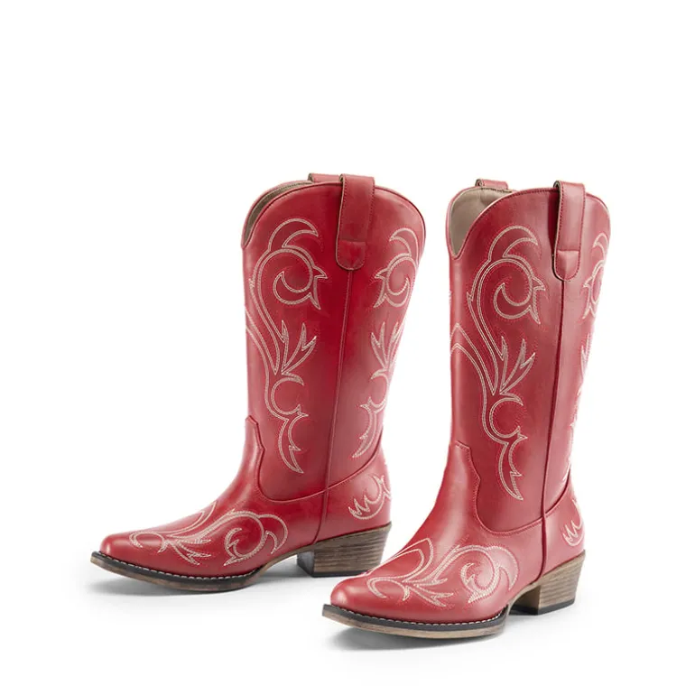 Wide-calf Square-toe Mid-Calf Cowgirl Boots