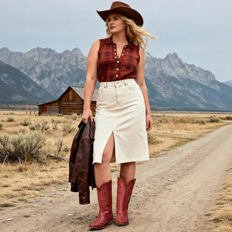 Wide-calf Square-toe Mid-Calf Cowgirl Boots